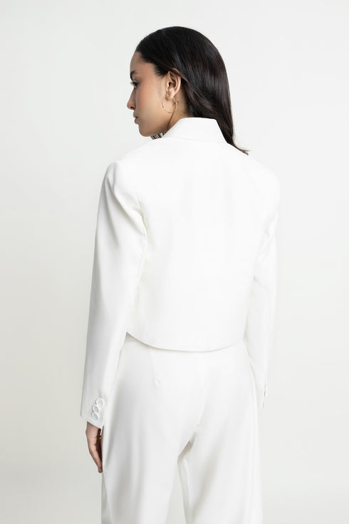 The White Double-Breasted Cropped Blazer